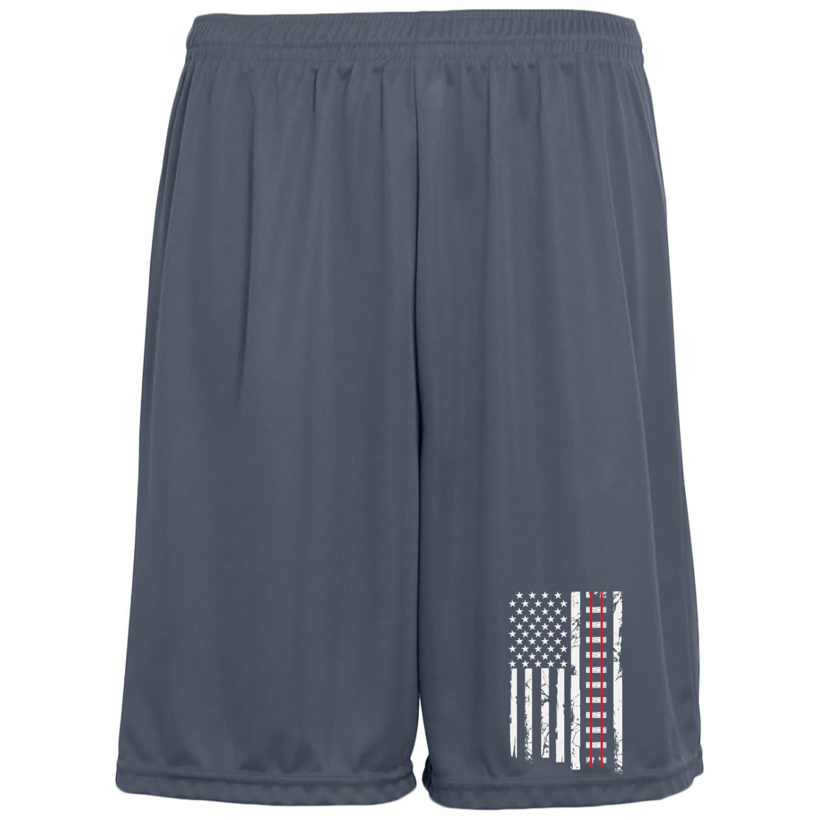 Train Tracks USA Flag Moisture-Wicking Pocketed 9 inch Inseam Training Shorts