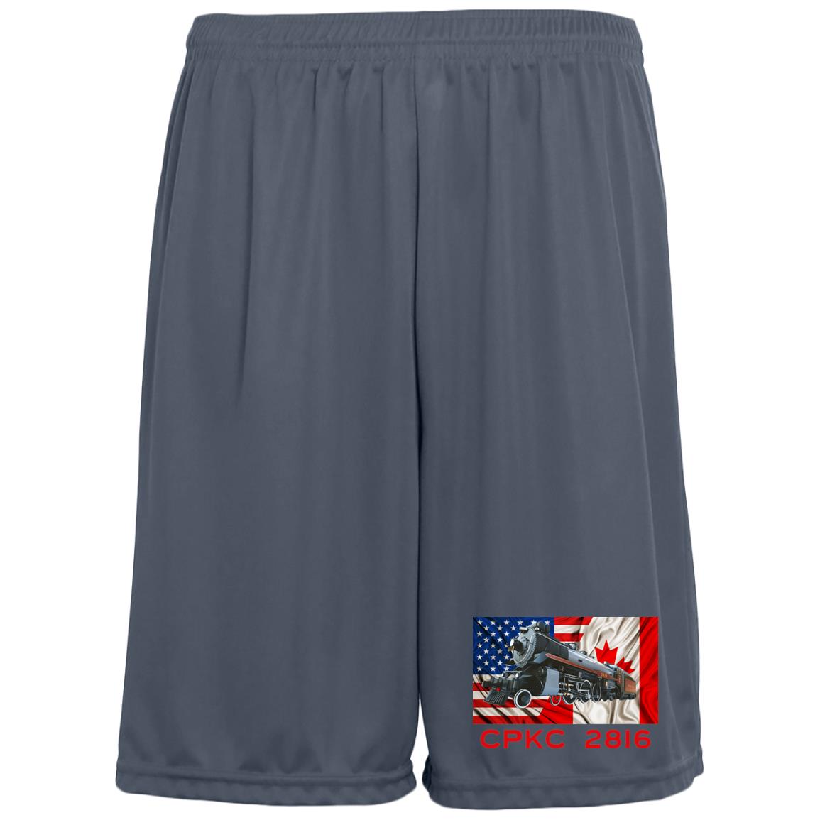 CPKC 2816 USA/Canada Flag Moisture-Wicking Pocketed 9 inch Inseam Training Shorts