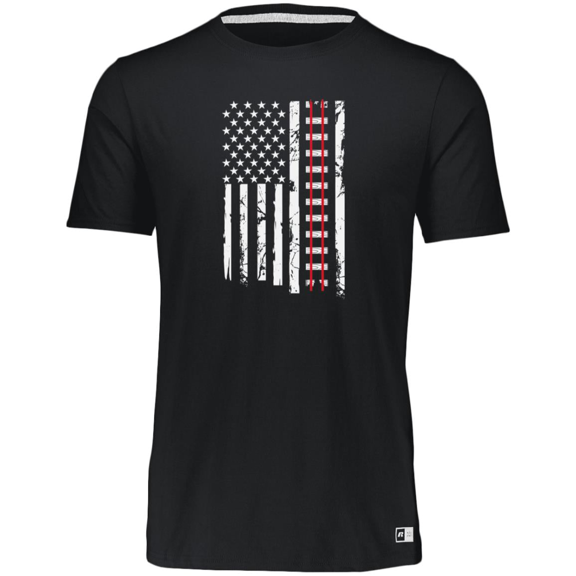 Train Tracks USA Flag Essential Dri-Power Tee
