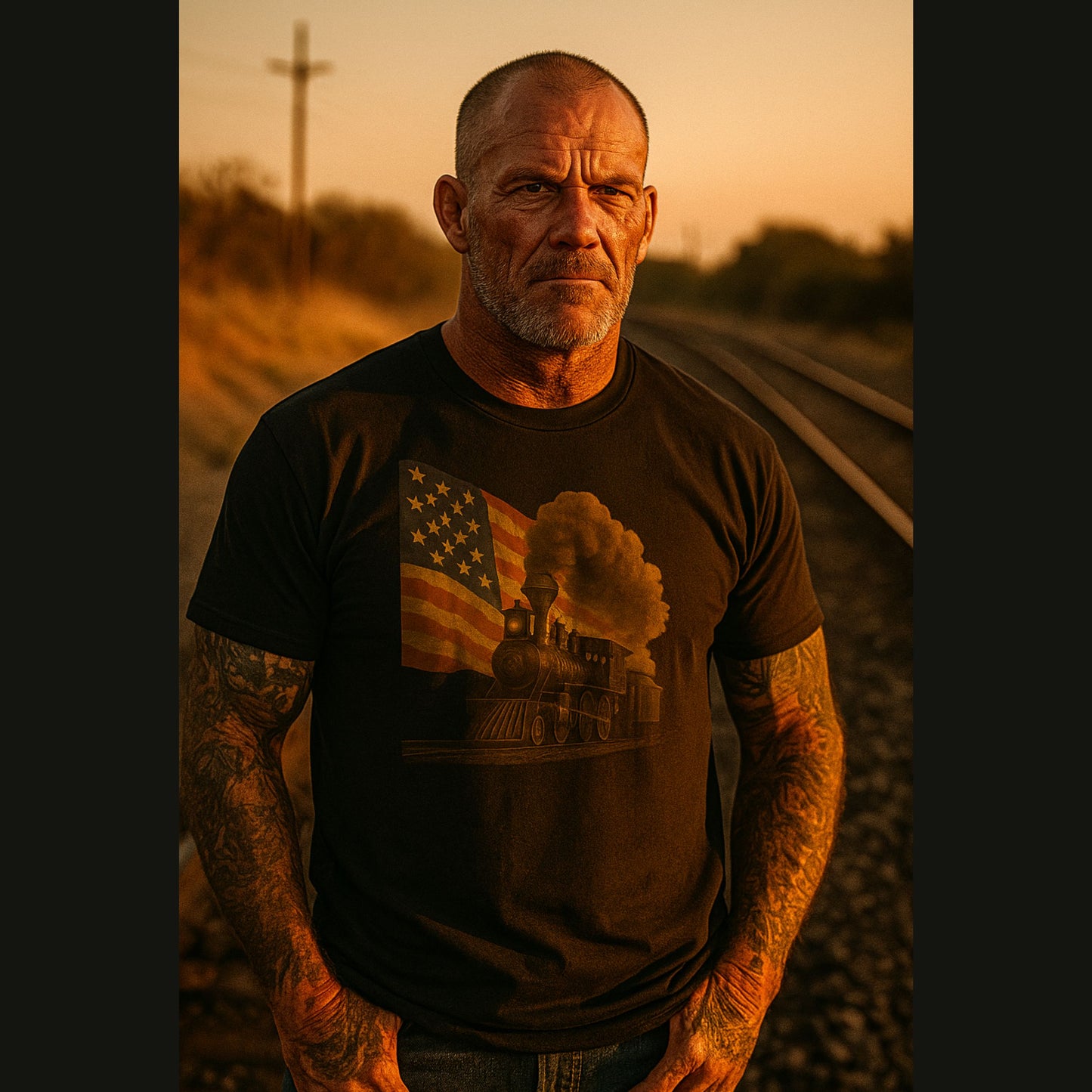 Vintage Steam & Stars T-Shirt – Patriotic Locomotive Pride