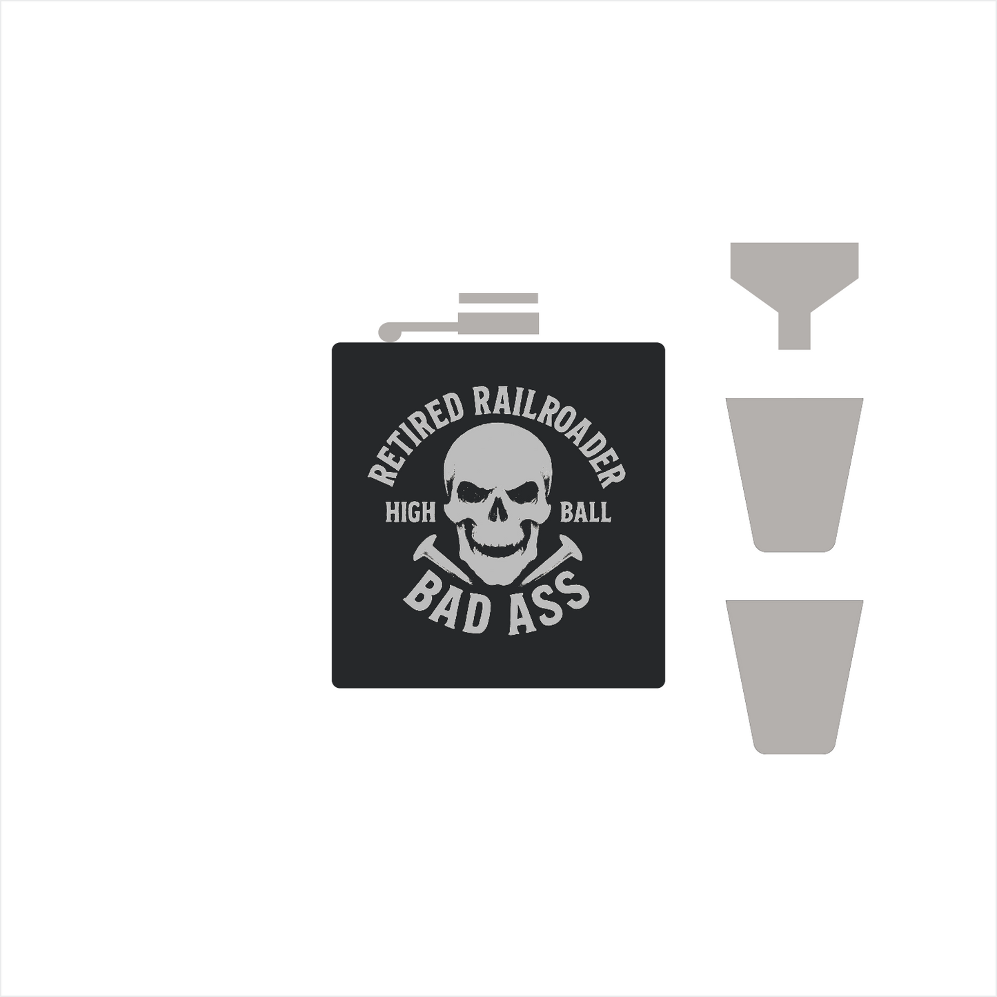 Retired Railroader stainless-steel flask set