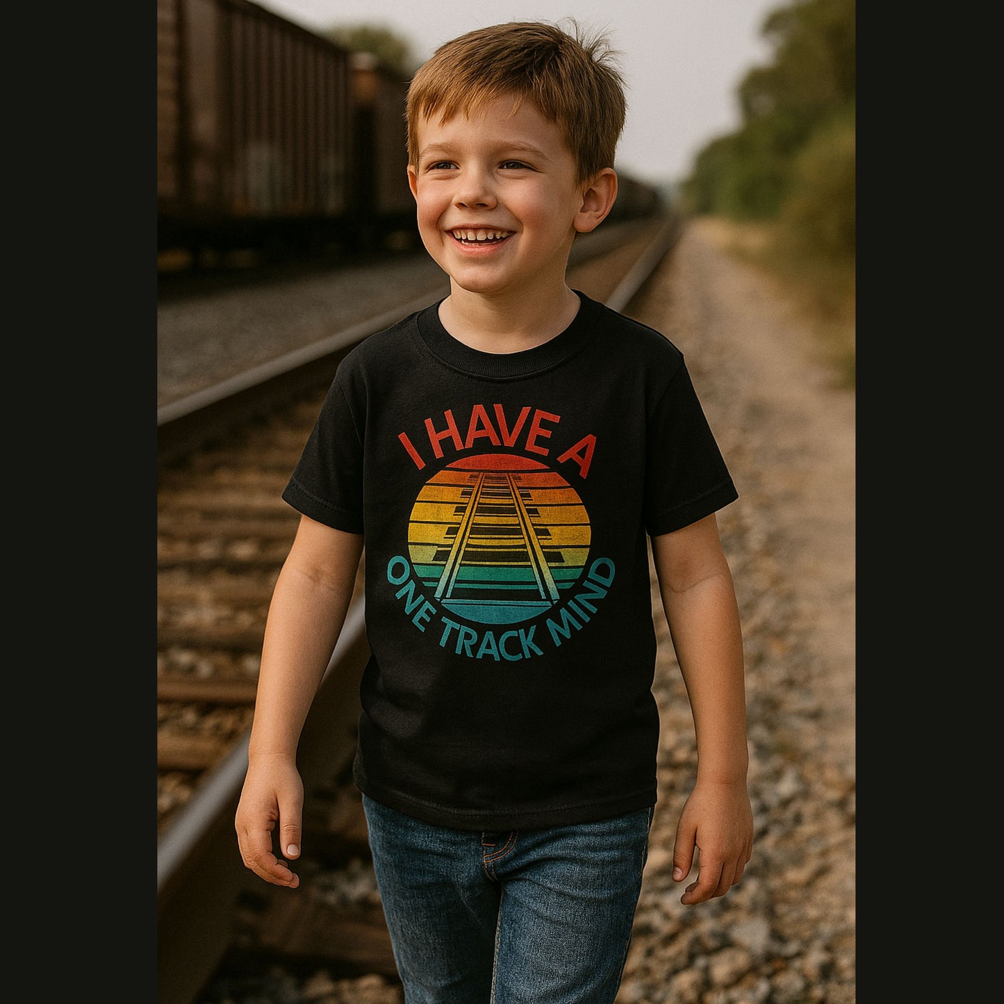 One Track Mind Retro Railroad Tee – Youth