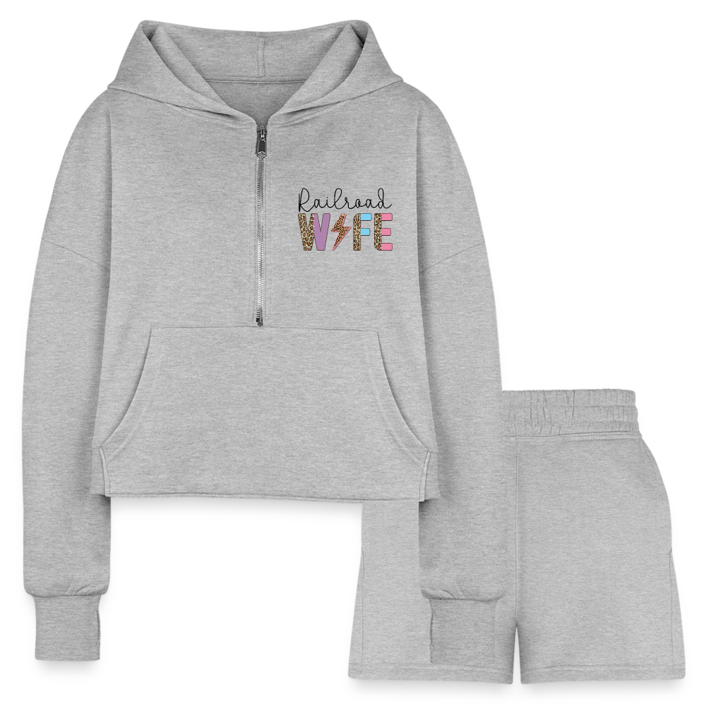 Railroad Wife Women’s Cropped Hoodie & Jogger Short Set - heather gray