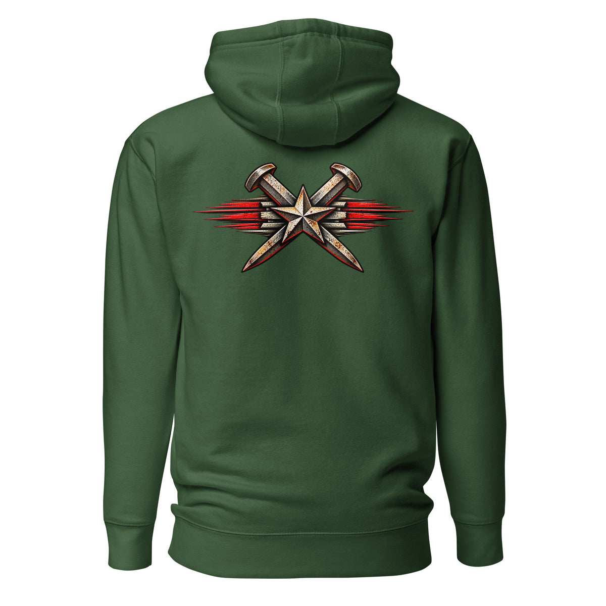 Forest Green Just One More Train Grunge premium railroad hoodie, back view