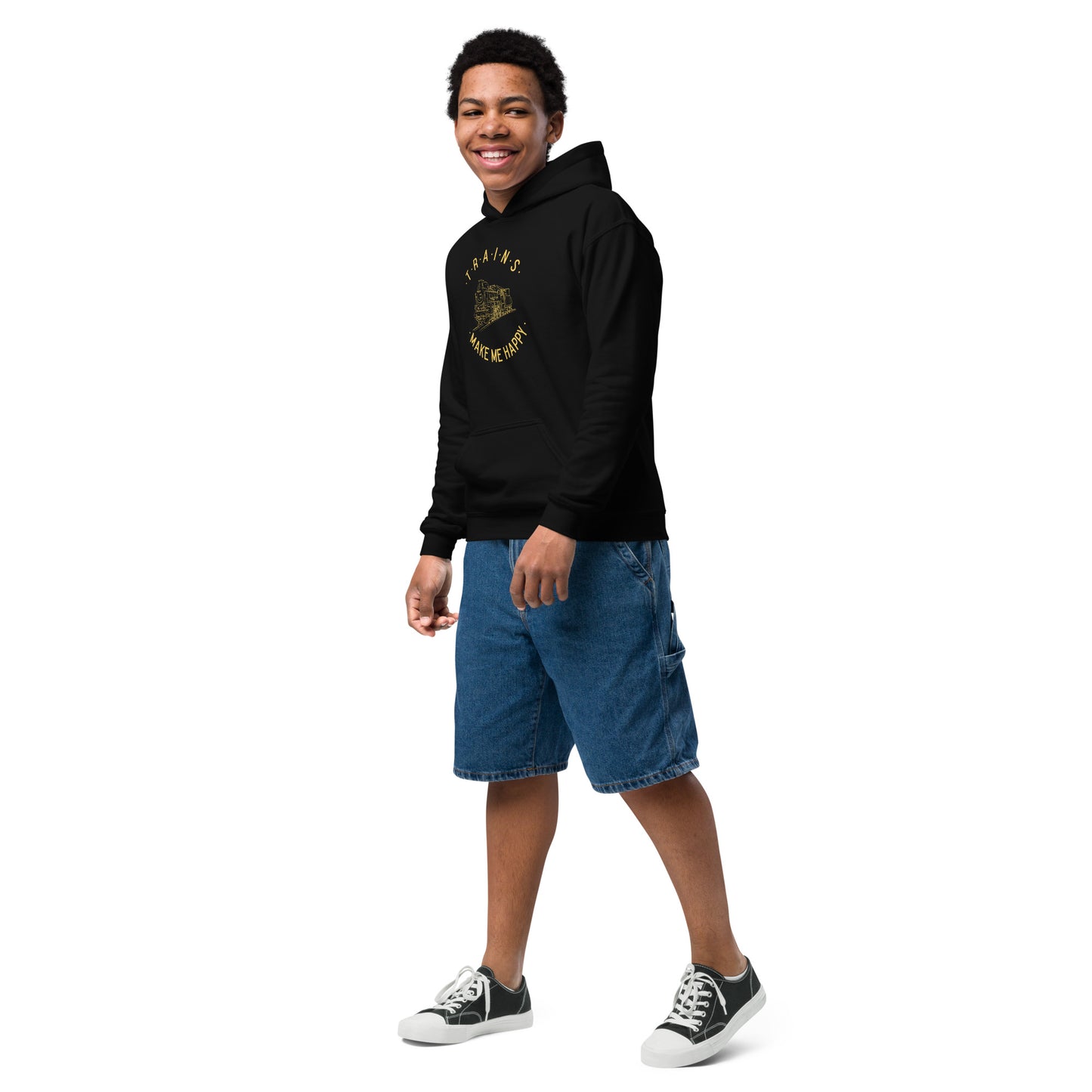 Trains Make Me Happy Youth Hoodie | Railfan Favorite