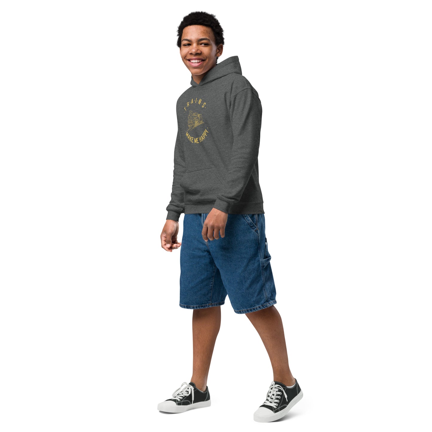 Trains Make Me Happy Youth Hoodie | Railfan Favorite