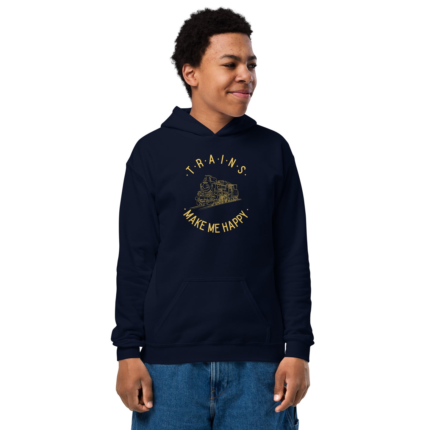 Trains Make Me Happy Youth Hoodie | Railfan Favorite