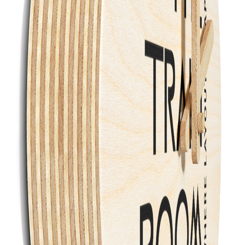 The Train Room Where Layouts Happen Wooden Wall Clock - Broken Knuckle Apparel