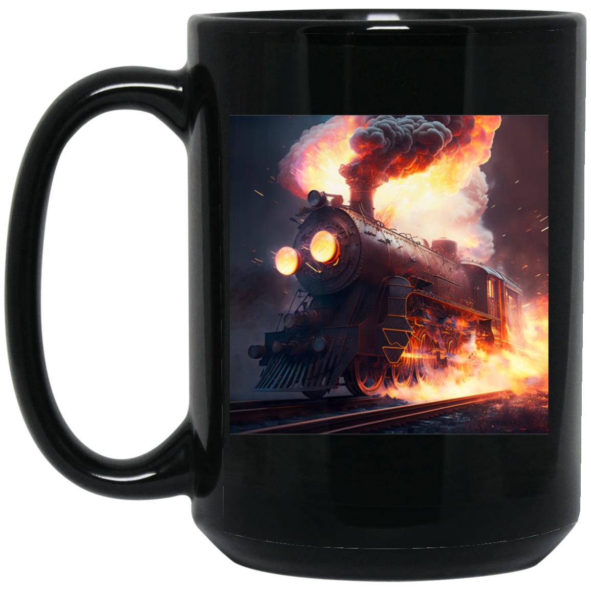 Steam Locomotive Sparking and Flaming 15 oz. Black Mug