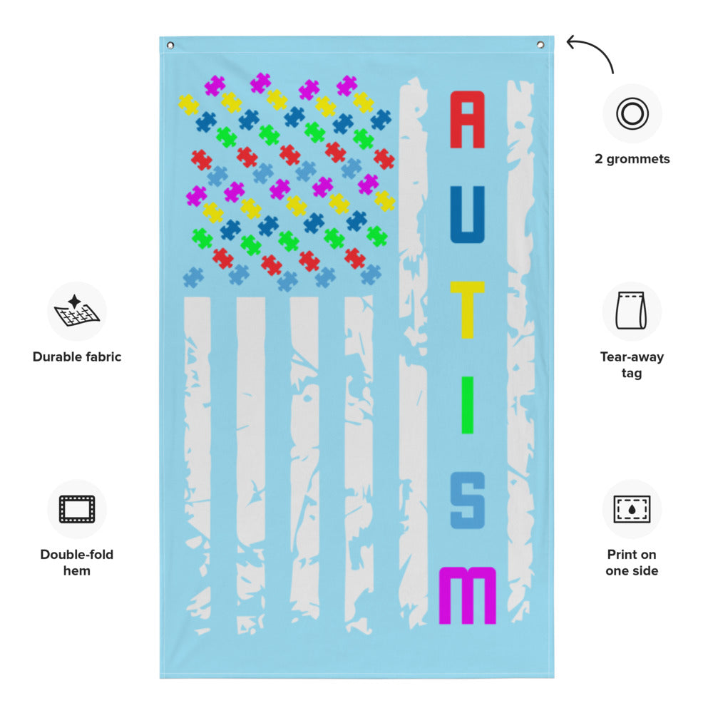 Autism Awareness American Wall Flag - Broken Knuckle Apparel