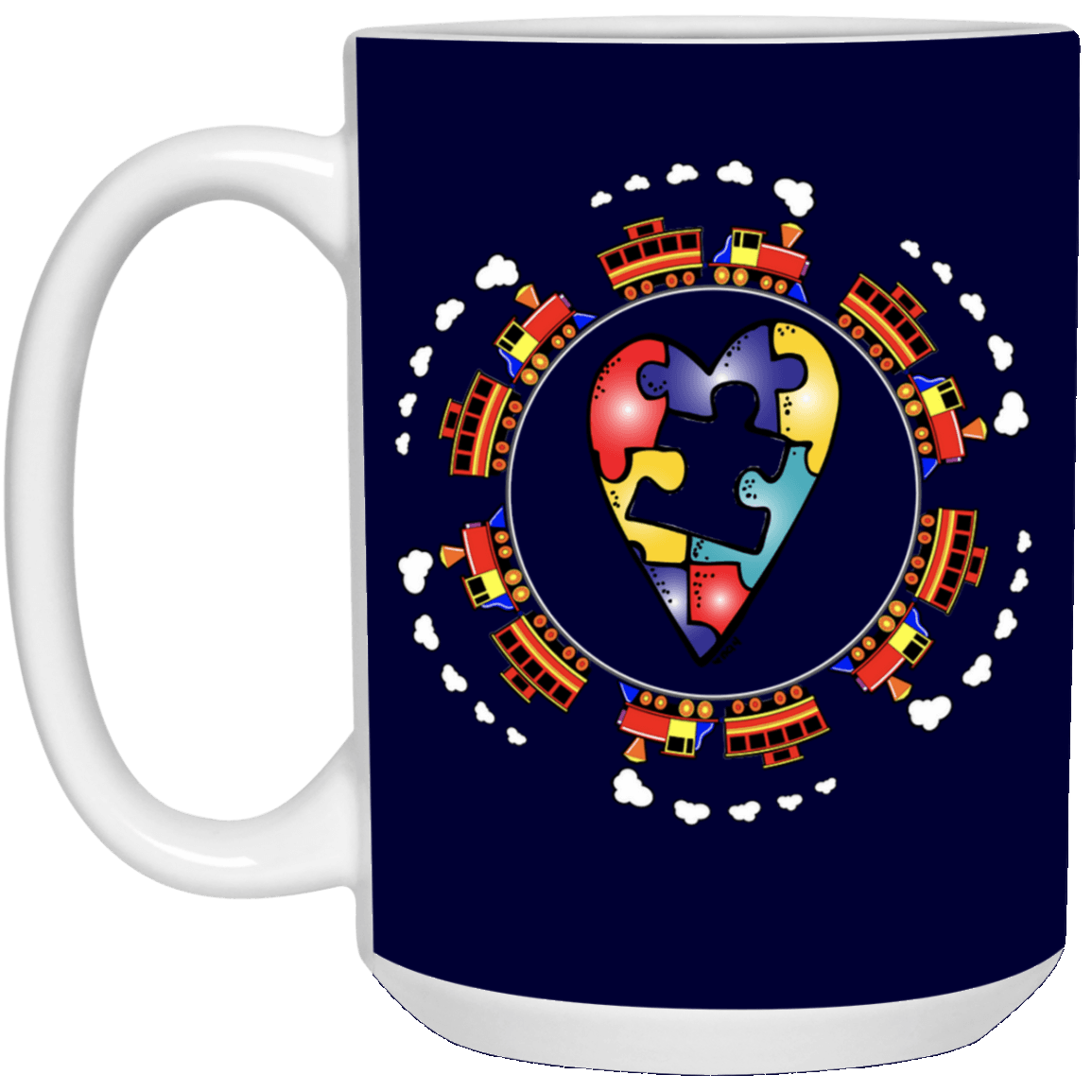 Autism Awareness Train 15 oz. White Mug - Broken Knuckle Apparel
