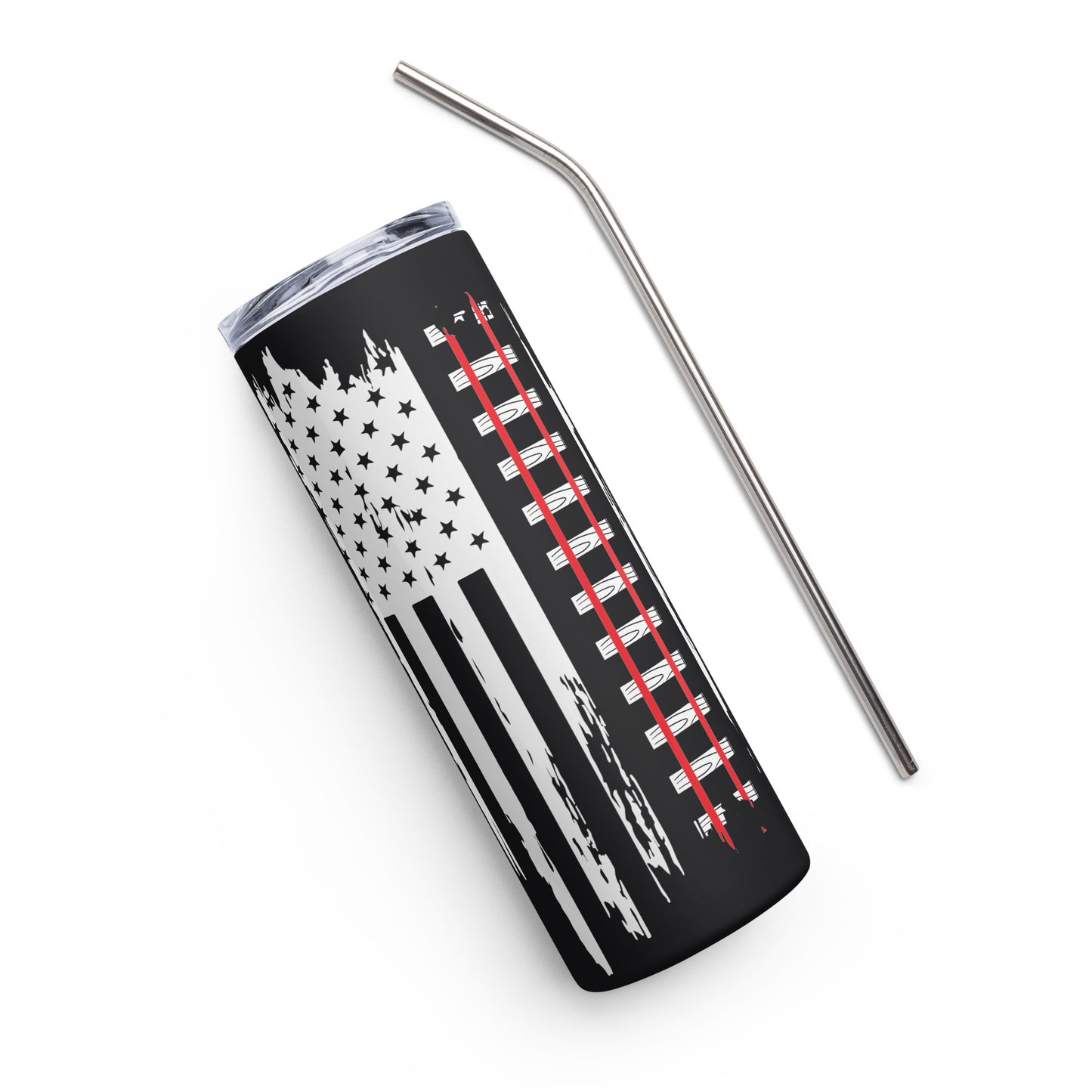 American Flag Train Tracks Stainless steel tumbler - Broken Knuckle Apparel