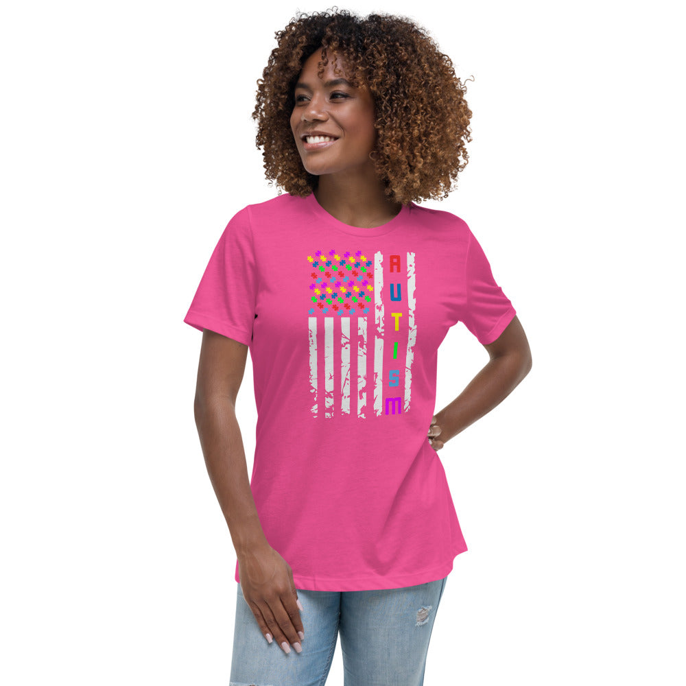 Autism Awareness American Flag Women's Relaxed T-Shirt - Broken Knuckle Apparel