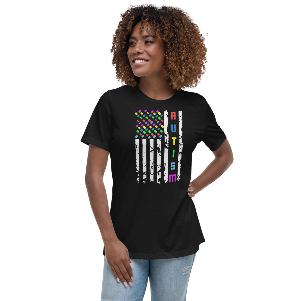 Autism Awareness American Flag Women's Relaxed T-Shirt - Broken Knuckle Apparel