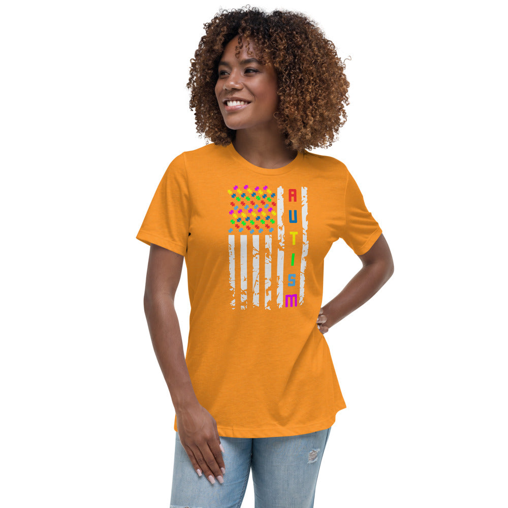 Autism Awareness American Flag Women's Relaxed T-Shirt - Broken Knuckle Apparel