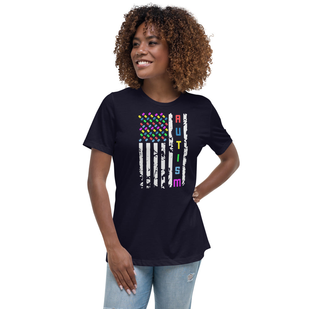 Autism Awareness American Flag Women's Relaxed T-Shirt - Broken Knuckle Apparel