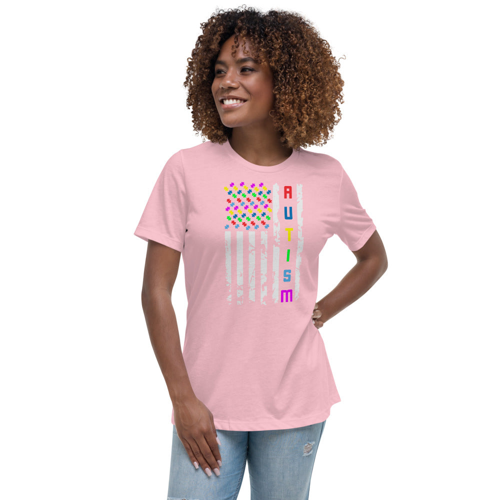 Autism Awareness American Flag Women's Relaxed T-Shirt - Broken Knuckle Apparel