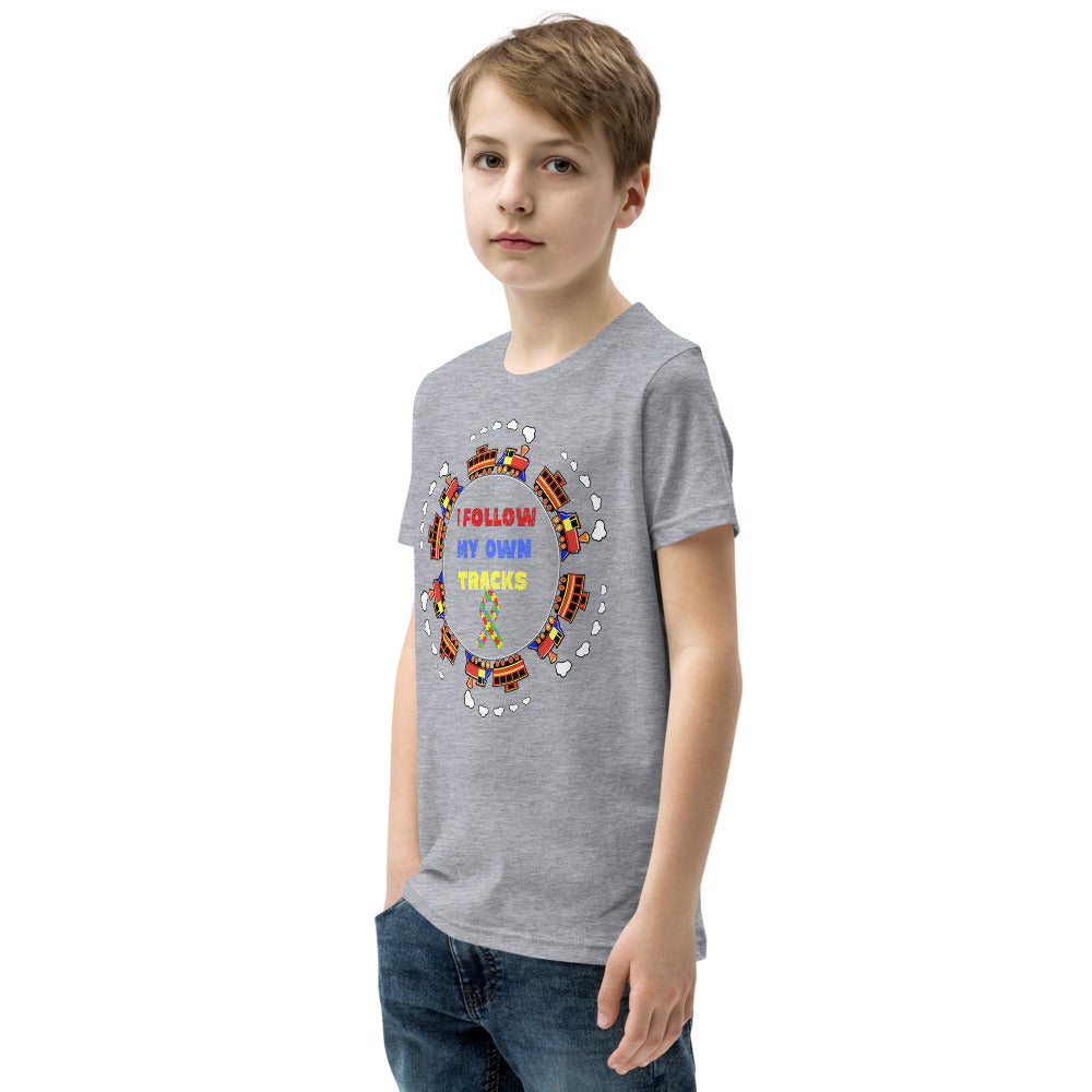 I Follow My Own Tracks Autism Awareness Youth Short Sleeve T-Shirt - Broken Knuckle Apparel