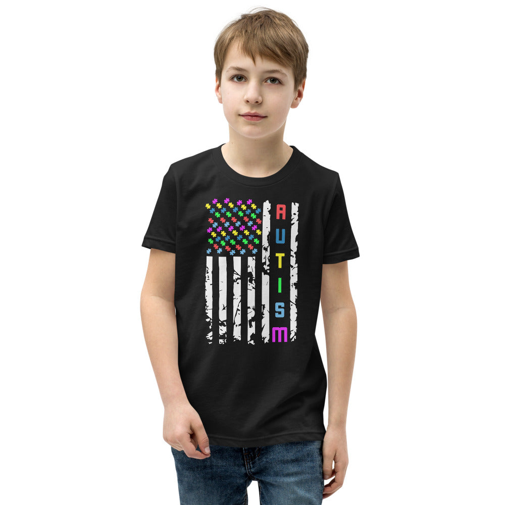 Autism Awareness American Flag Youth Short Sleeve T-Shirt - Broken Knuckle Apparel