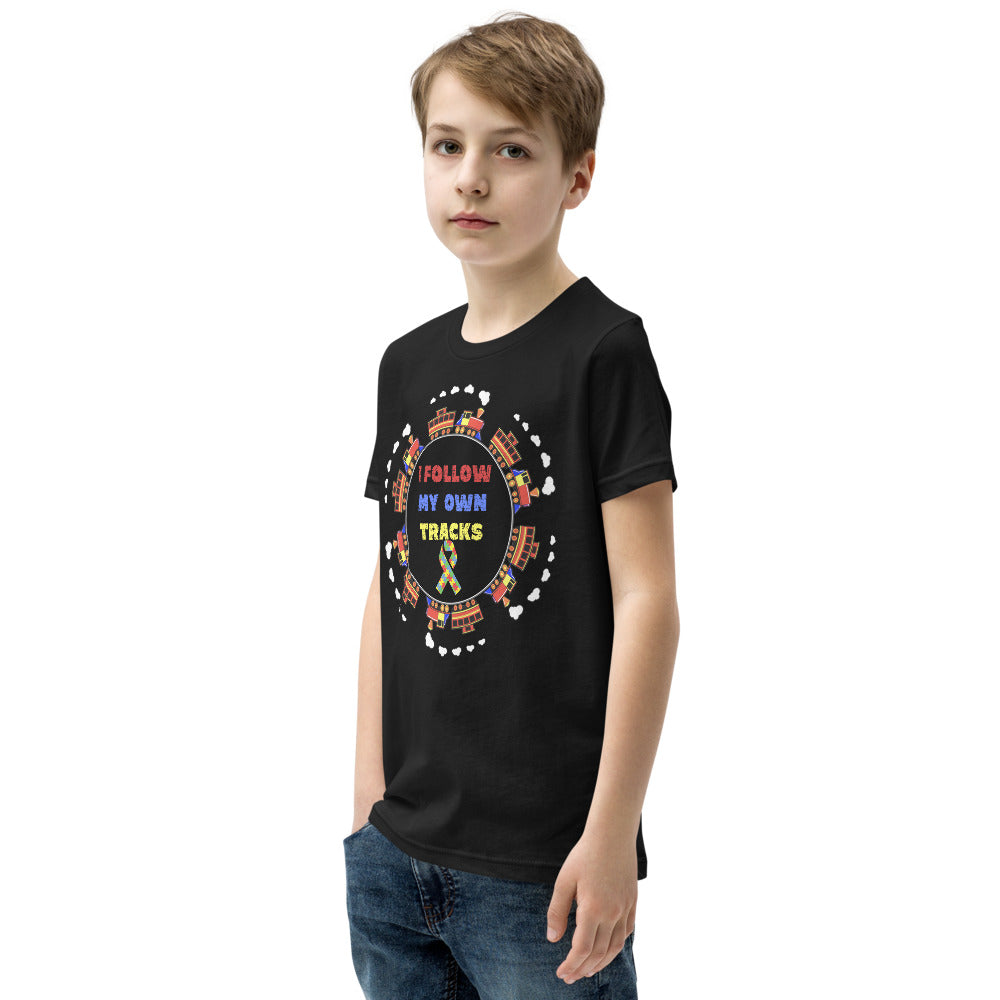 I Follow My Own Tracks Autism Awareness Youth Short Sleeve T-Shirt - Broken Knuckle Apparel