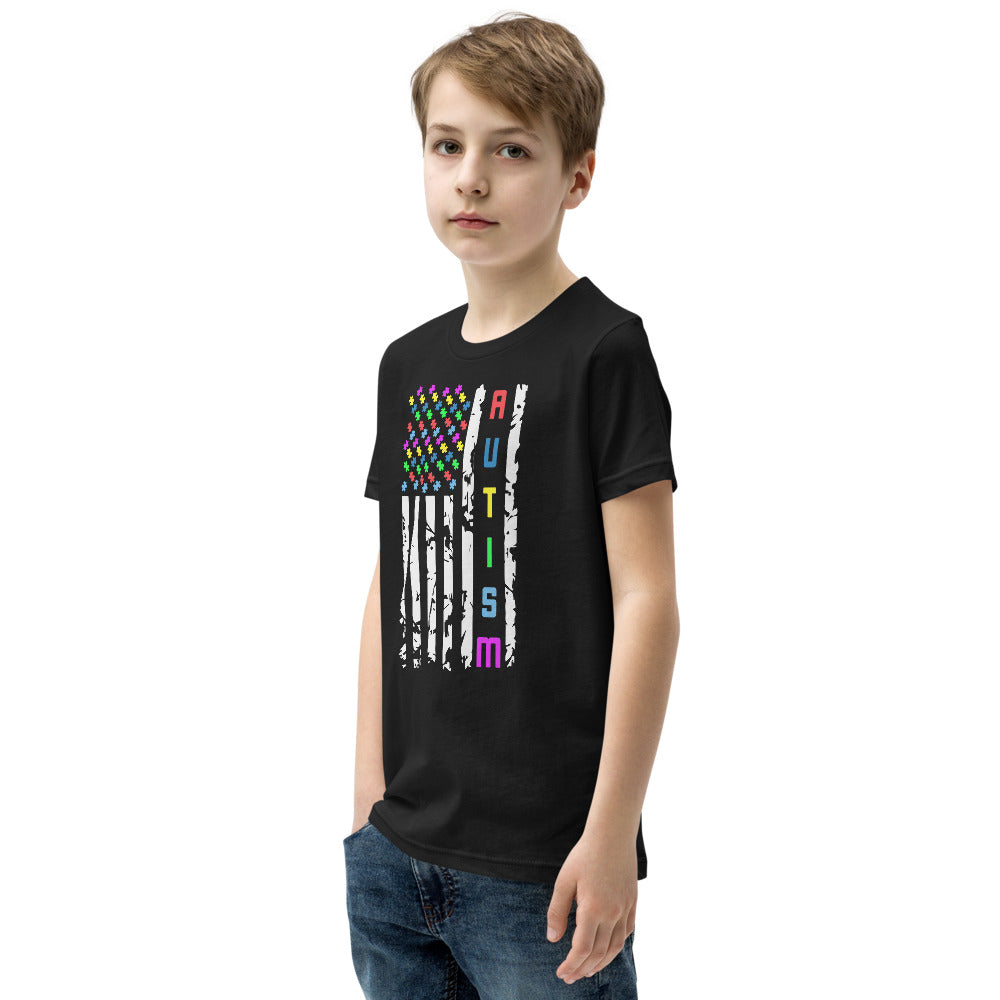 Autism Awareness American Flag Youth Short Sleeve T-Shirt - Broken Knuckle Apparel