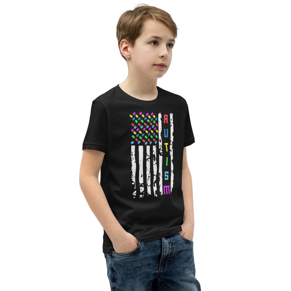 Autism Awareness American Flag Youth Short Sleeve T-Shirt - Broken Knuckle Apparel