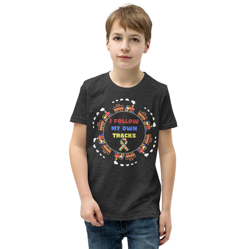 I Follow My Own Tracks Autism Awareness Youth Short Sleeve T-Shirt - Broken Knuckle Apparel
