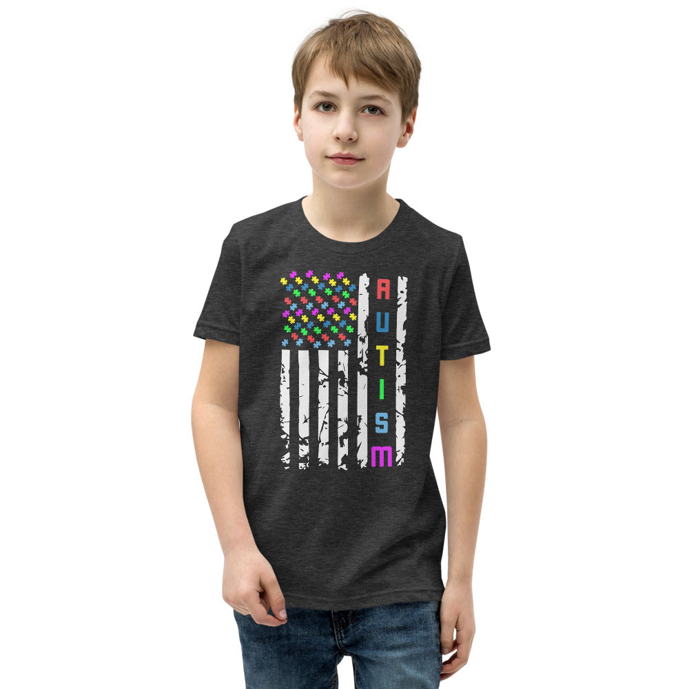 Autism Awareness American Flag Youth Short Sleeve T-Shirt - Broken Knuckle Apparel