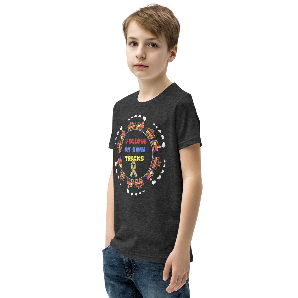 I Follow My Own Tracks Autism Awareness Youth Short Sleeve T-Shirt - Broken Knuckle Apparel