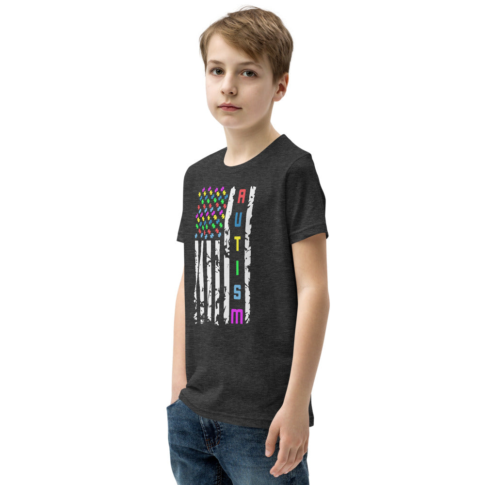 Autism Awareness American Flag Youth Short Sleeve T-Shirt - Broken Knuckle Apparel