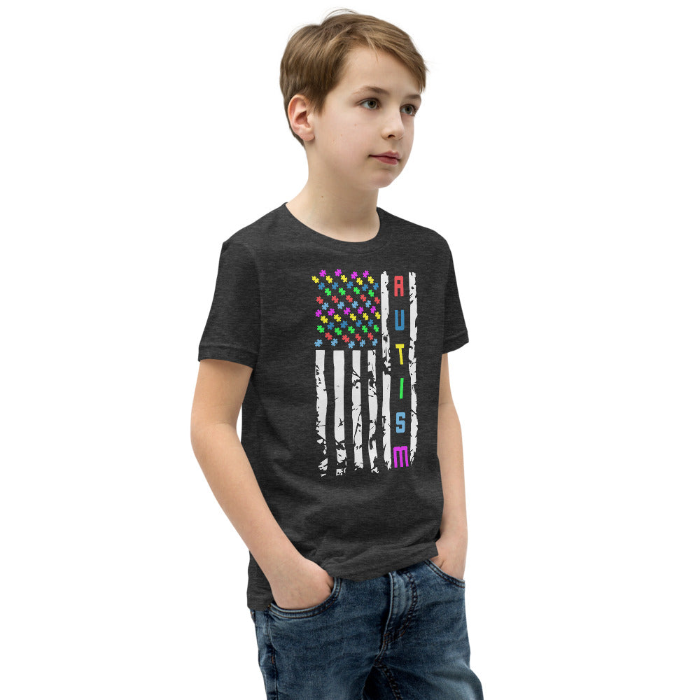 Autism Awareness American Flag Youth Short Sleeve T-Shirt - Broken Knuckle Apparel