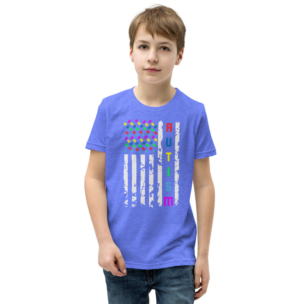 Autism Awareness American Flag Youth Short Sleeve T-Shirt - Broken Knuckle Apparel