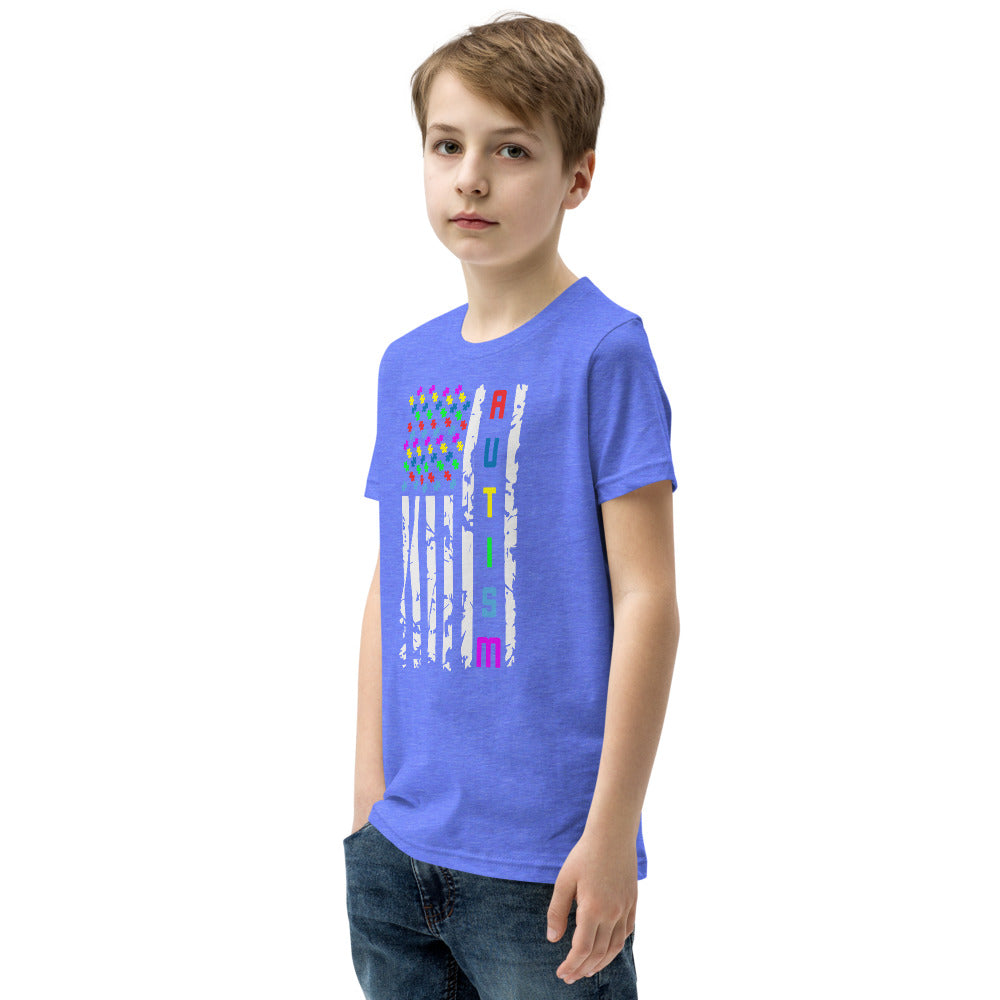Autism Awareness American Flag Youth Short Sleeve T-Shirt - Broken Knuckle Apparel