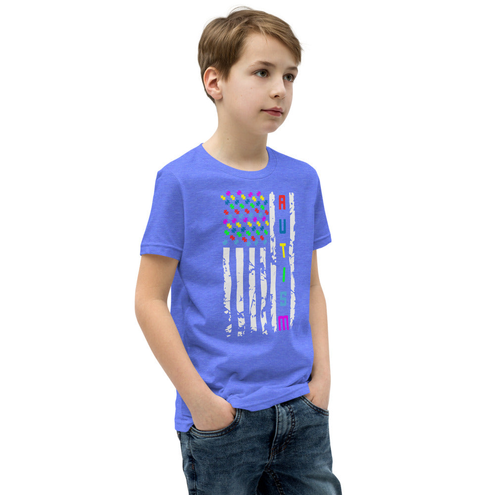 Autism Awareness American Flag Youth Short Sleeve T-Shirt - Broken Knuckle Apparel