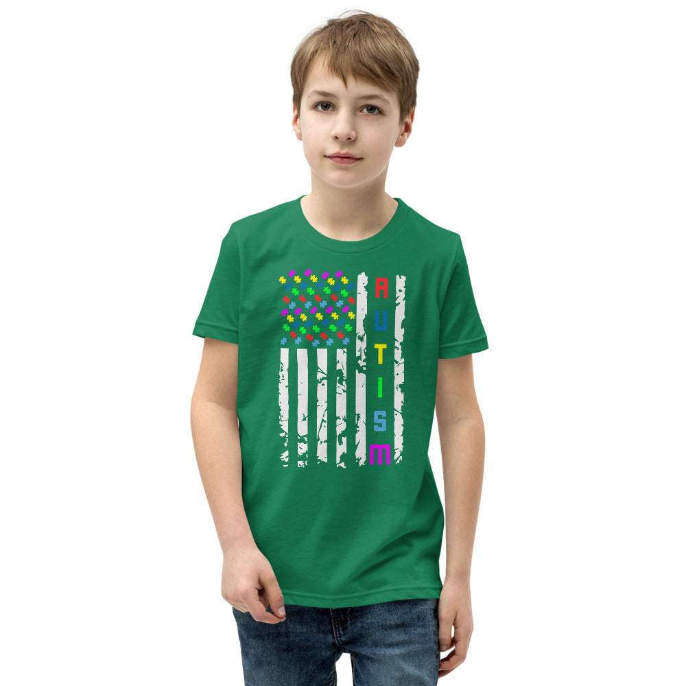 Autism Awareness American Flag Youth Short Sleeve T-Shirt - Broken Knuckle Apparel