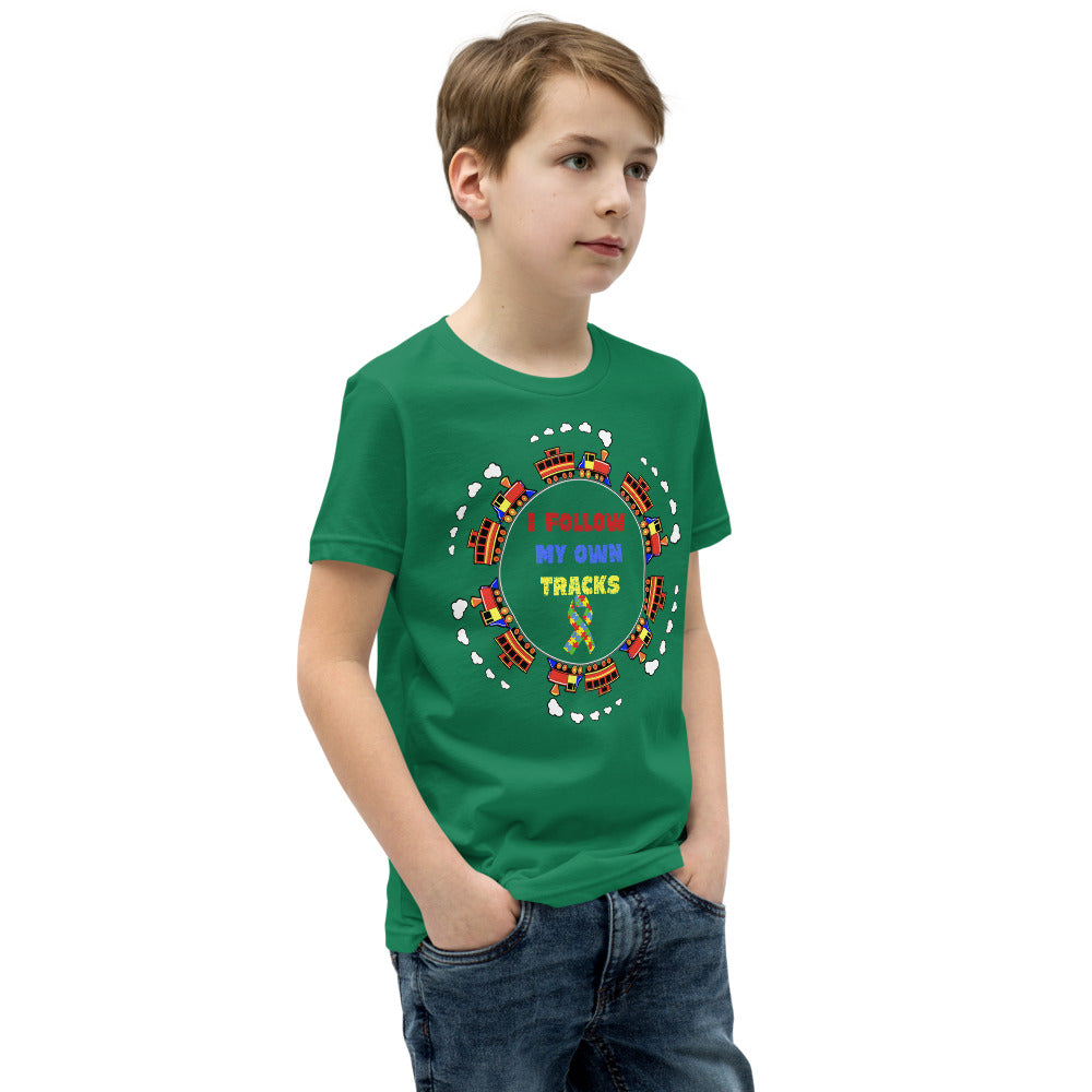 I Follow My Own Tracks Autism Awareness Youth Short Sleeve T-Shirt - Broken Knuckle Apparel