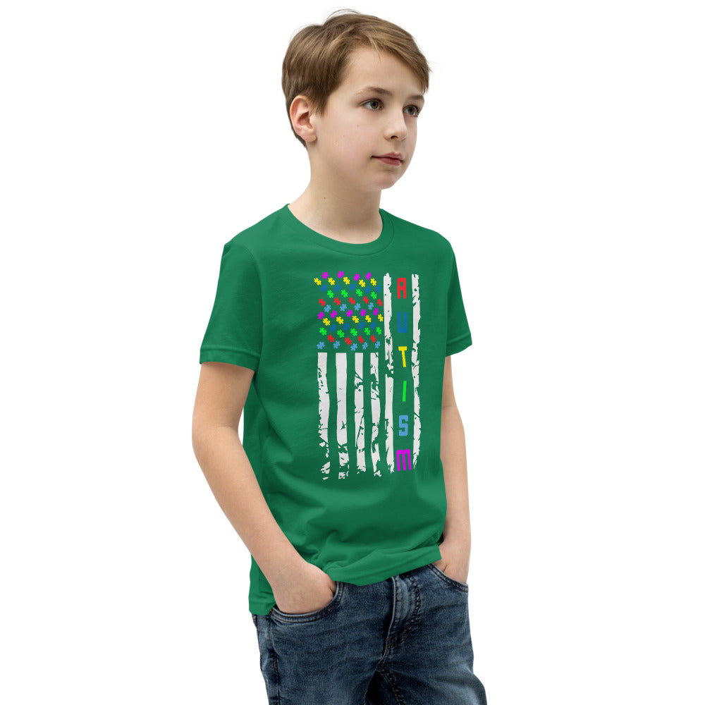 Autism Awareness American Flag Youth Short Sleeve T-Shirt - Broken Knuckle Apparel