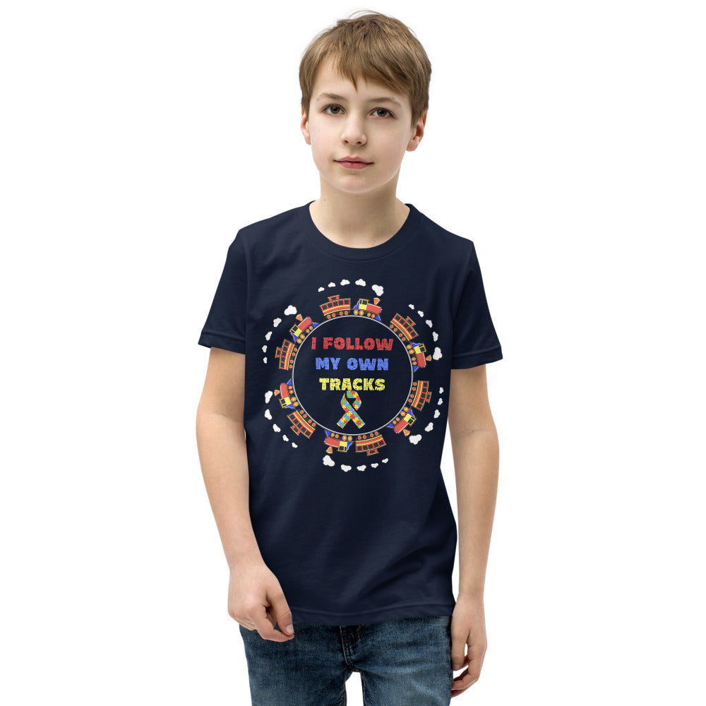 I Follow My Own Tracks Autism Awareness Youth Short Sleeve T-Shirt - Broken Knuckle Apparel