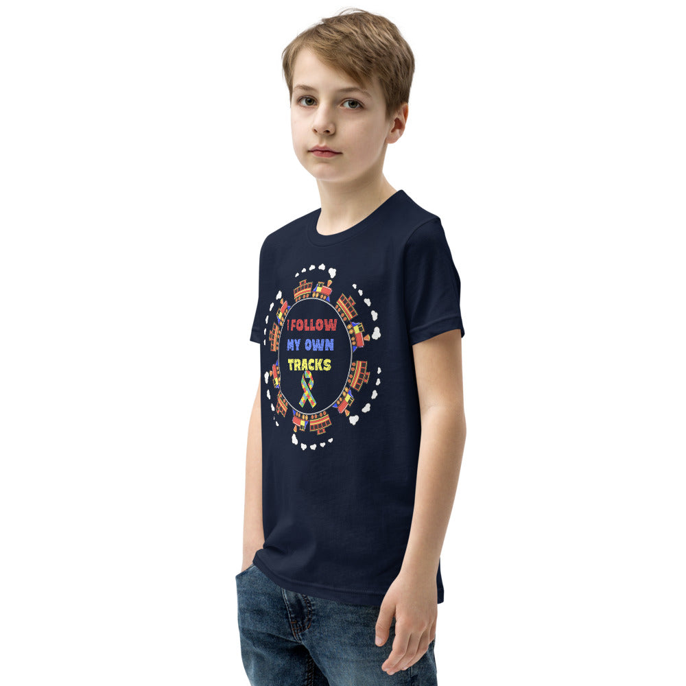 I Follow My Own Tracks Autism Awareness Youth Short Sleeve T-Shirt - Broken Knuckle Apparel