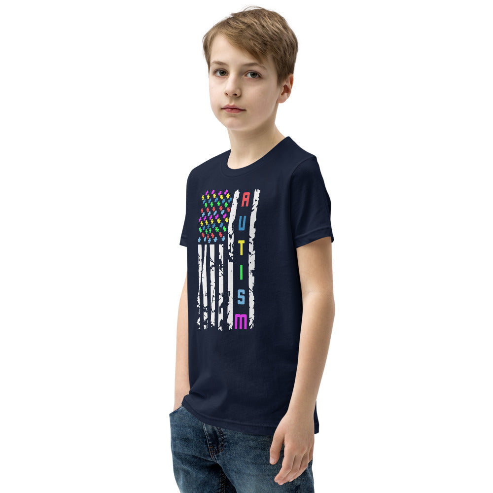 Autism Awareness American Flag Youth Short Sleeve T-Shirt - Broken Knuckle Apparel