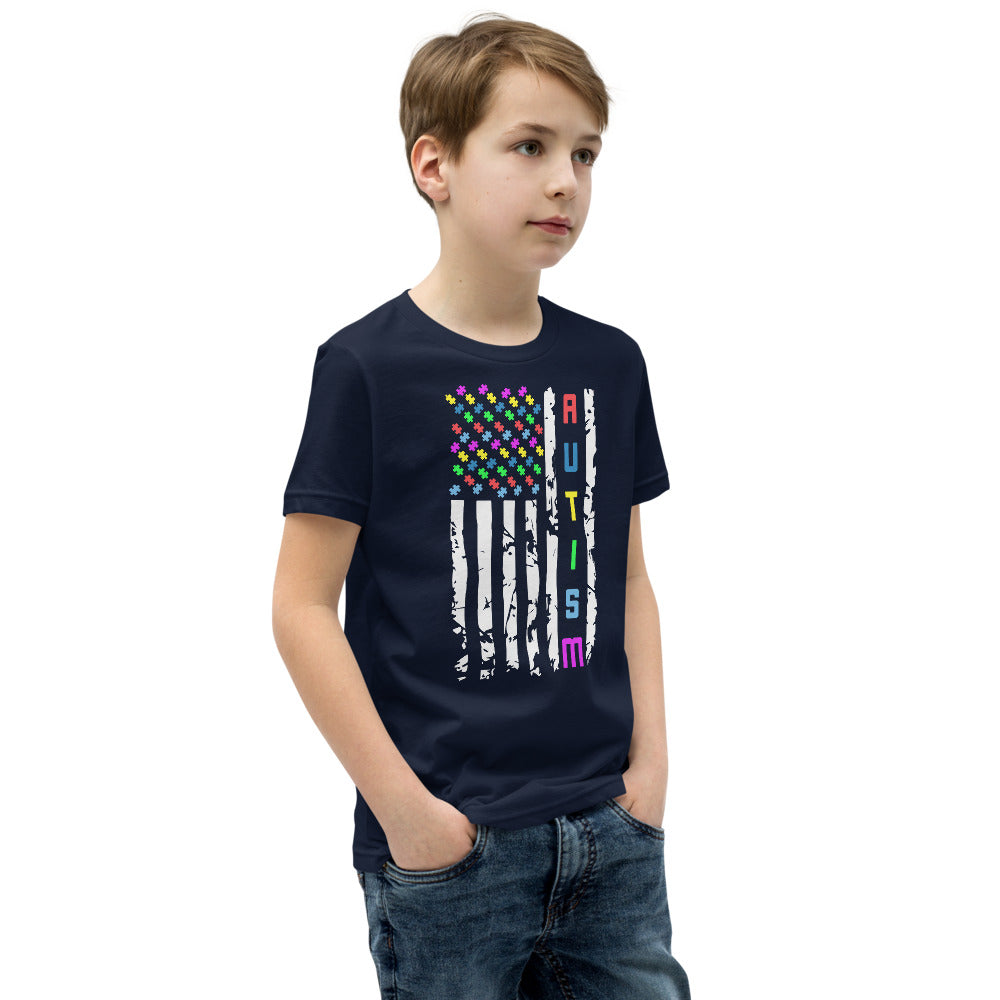 Autism Awareness American Flag Youth Short Sleeve T-Shirt - Broken Knuckle Apparel