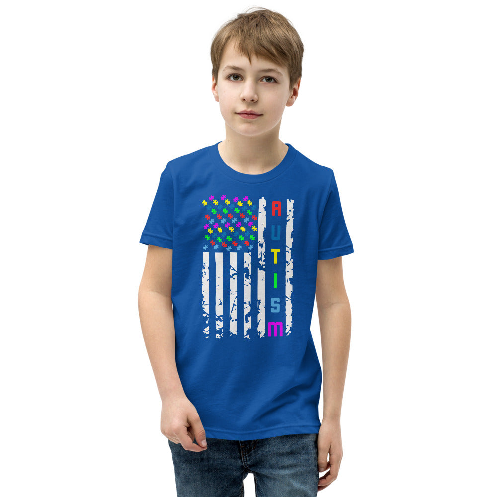 Autism Awareness American Flag Youth Short Sleeve T-Shirt - Broken Knuckle Apparel