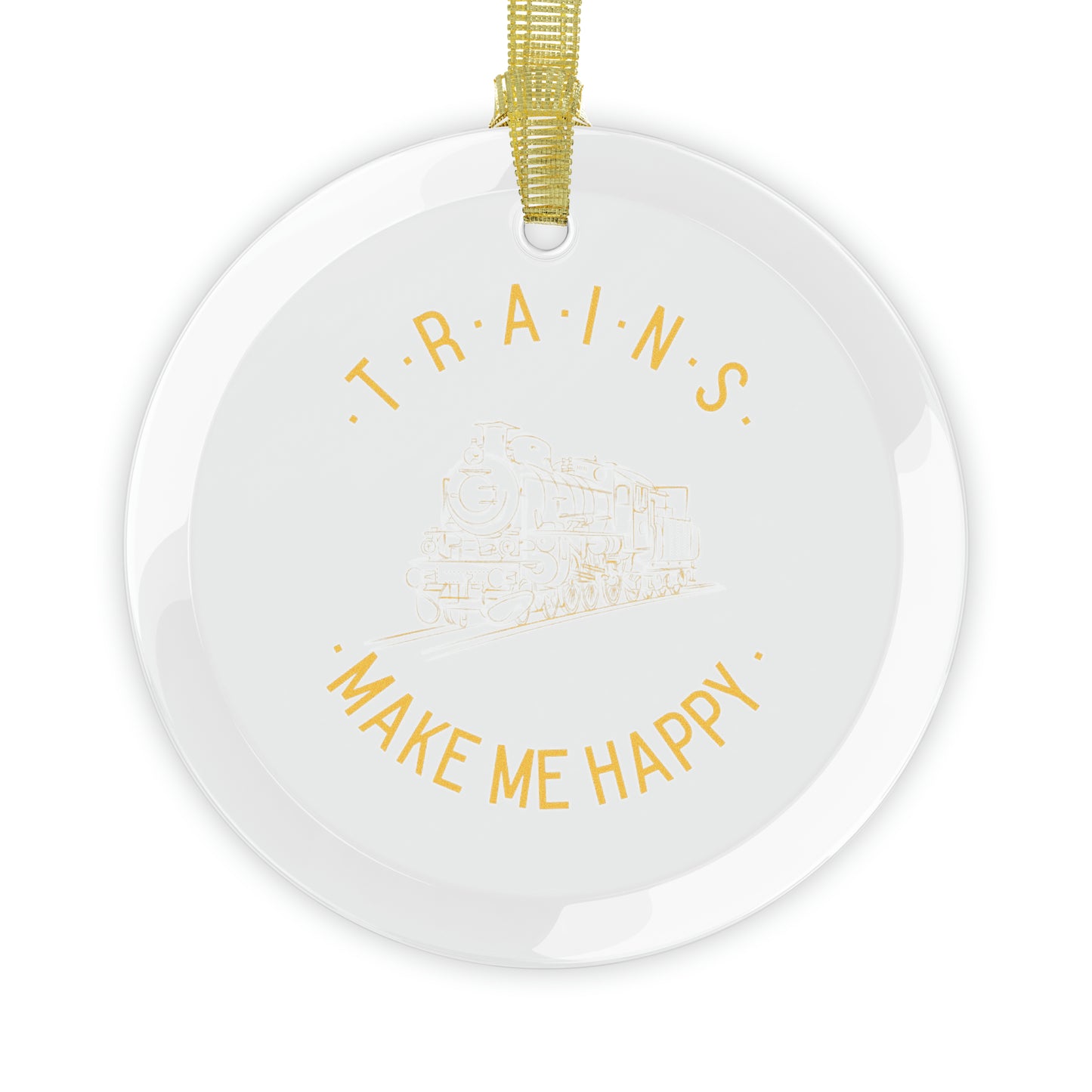 Trains Make Me Happy Glass Christmas Ornament