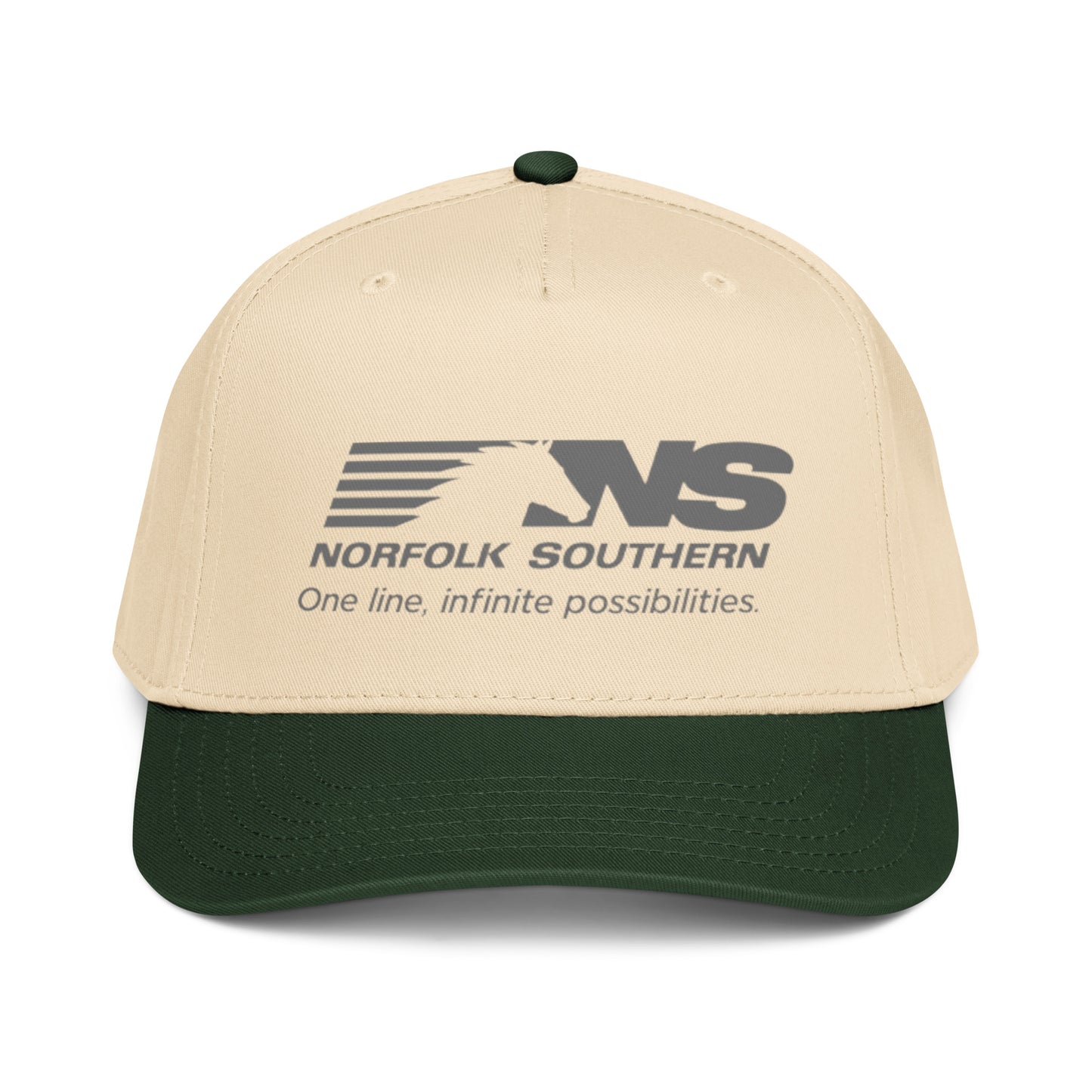 Beige and green cap with Norfolk Southern logo on a white background
