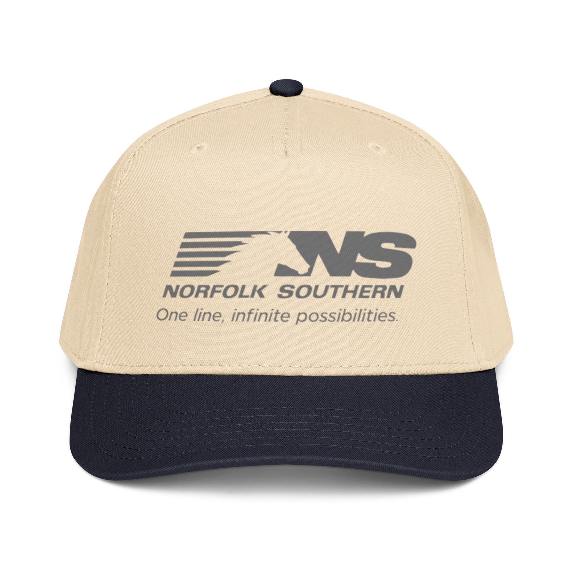 Beige and navy cap with Norfolk Southern logo on a white background