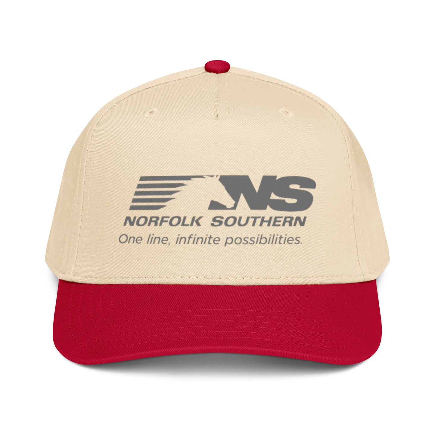 Beige and red cap with Norfolk Southern logo on a white background