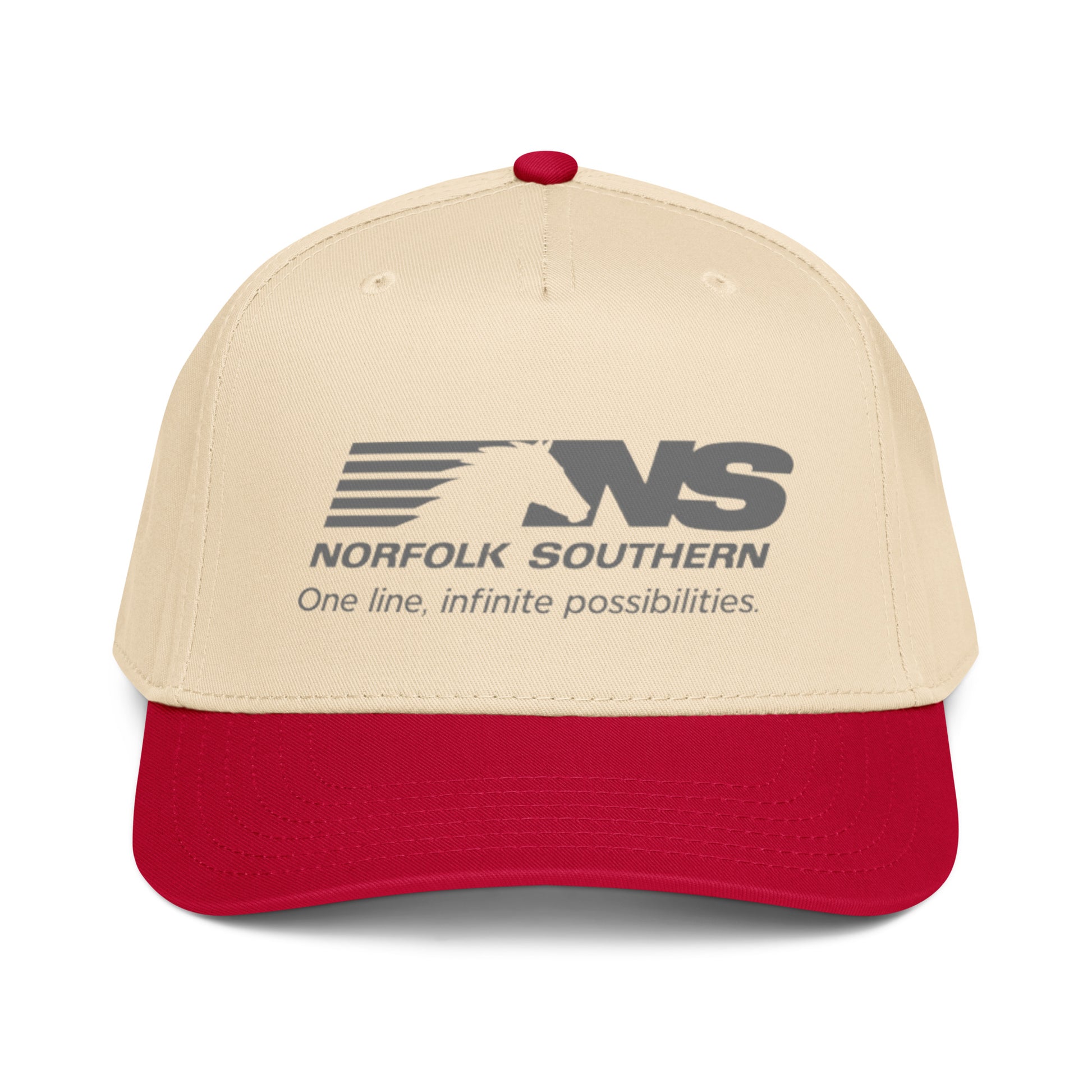 Beige and red cap with Norfolk Southern logo on a white background