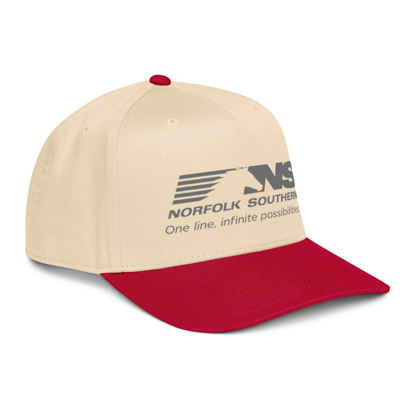 Beige and red cap with Norfolk Southern logo on a white background