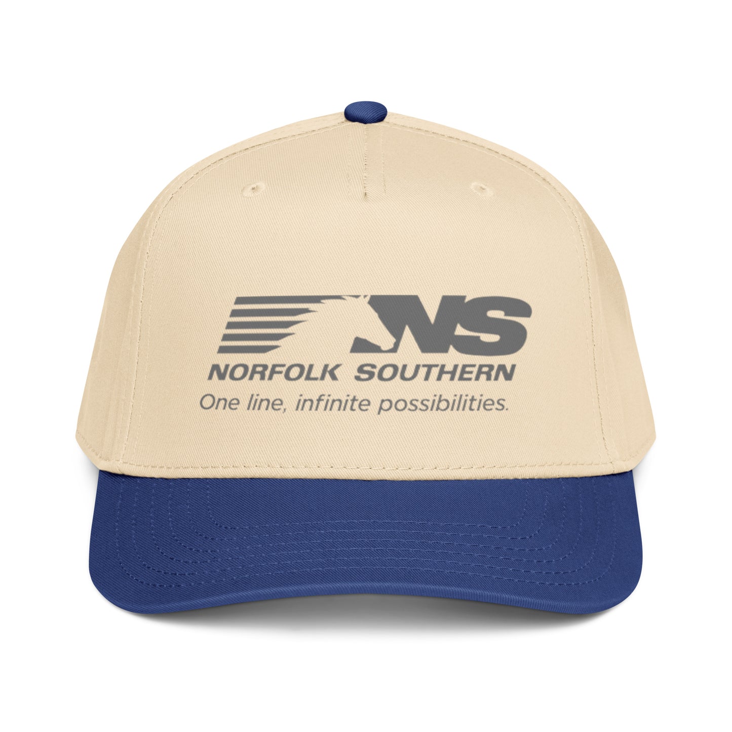 Beige and blue cap with Norfolk Southern logo on a white background