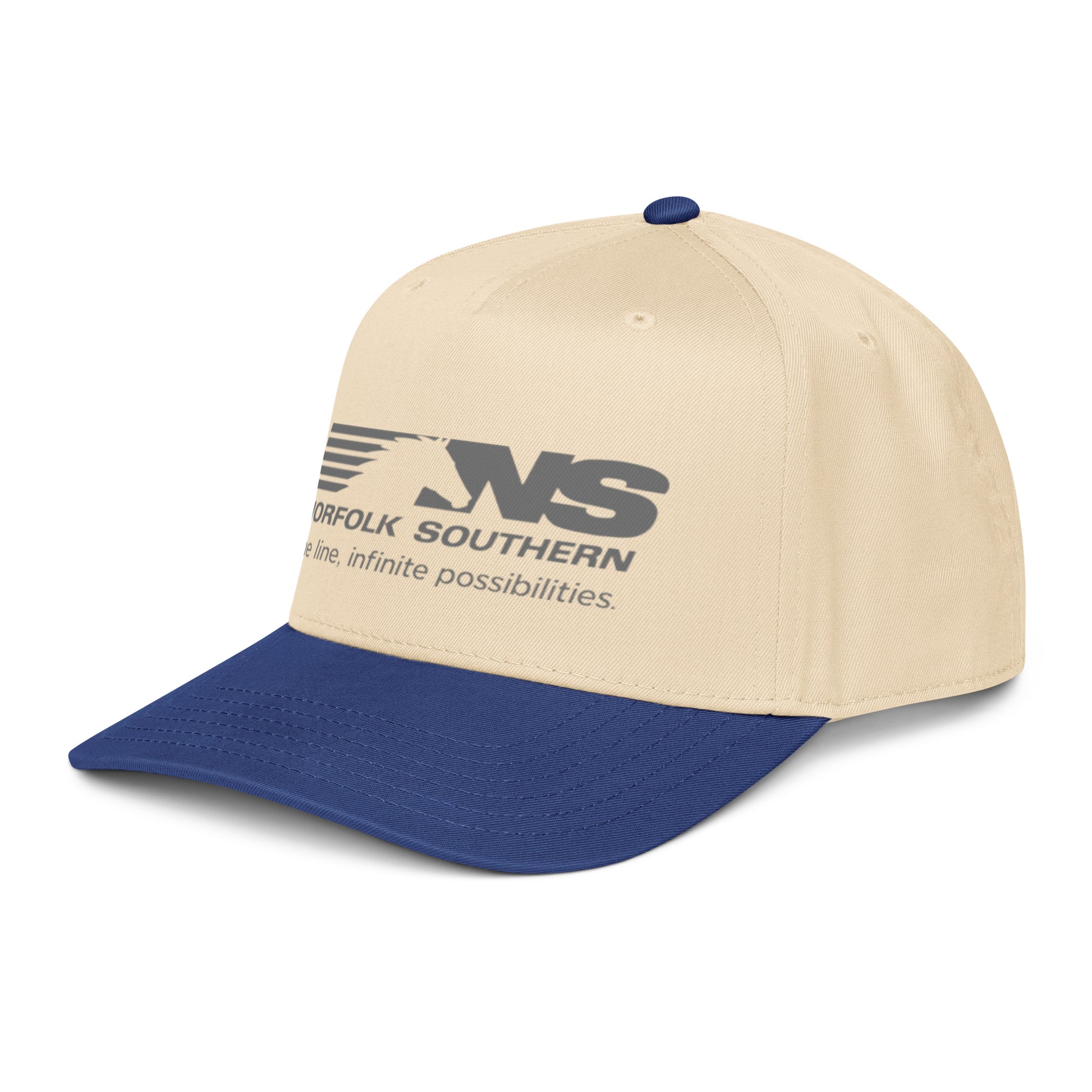 Beige and blue cap with Norfolk Southern logo on a white background